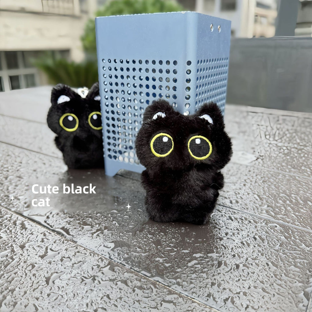 Cute Squeaking Black Cat Plush Doll Keychain Pendant