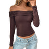Y2g Pleated Off-shoulder Long Sleeve Sexy Hot Girl Top