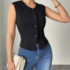 Ladies' Fashionable Temperament Sleeveless Front Button Simple Commuting Fashion Versatile Coat Vest