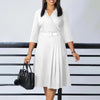 Women's Elegant V-Neck Cross-Wrap A-Line Dress With Belt & Ruffled Hem - Office & Casual Solid Dress For Spring&Summer