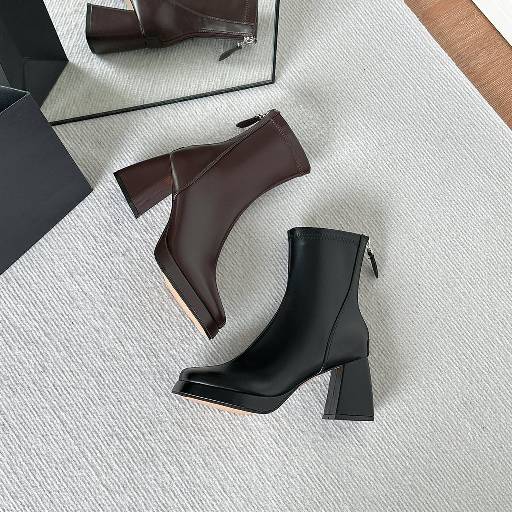 French high-heeled waterproof boots