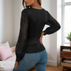 Women's Criss-Cross Deep V-Neck Chiffon Long Sleeve Top - Elegant Blouse With Semi-transparent Sleeve For Spring&Fall