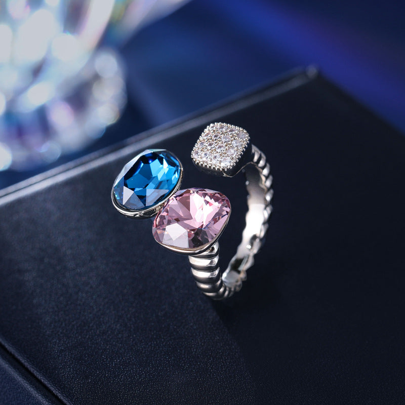 New Adjustable Zircon Crystal Square Circle Opening Ring