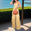 Women's Solid Color Sleeveless Jumpsuit - Wide Leg Romper With Adjustable Hem & 4 Pockets Summer Casual Outfit