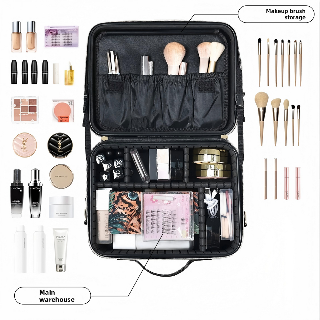 The makeup bag comes with a mirror and a lamp