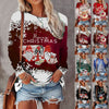 Round Neck Christmas T-shirt Printed Long Sleeve Top