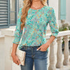 Womens Dressy Casual 3 4 Sleeve Tops Summer Trendy Puff-Sleeve Crew Neck Blouses With Smocked Cuffs