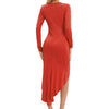 Ladies' V-neck Slim Fit Slit Fashionable Slimming Sexy Irregular Long Sleeved Mid Length Dress