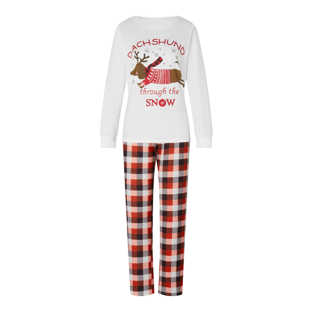 Parent-child Elk Pattern Plaid Pants Christmas Suit Long Sleeve