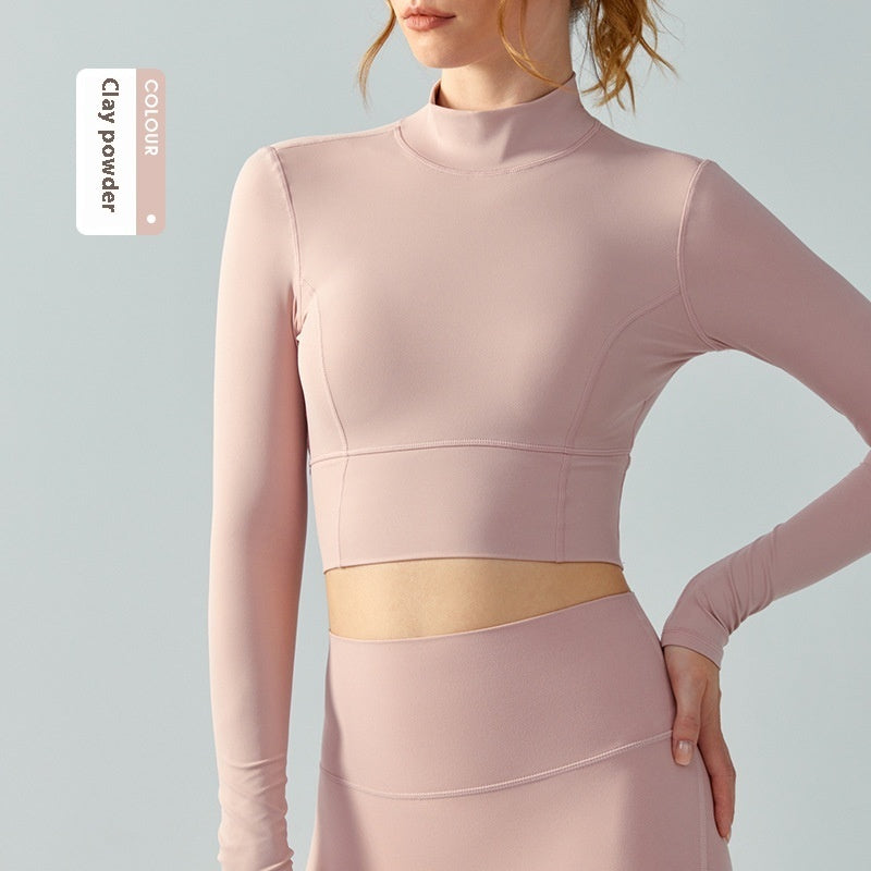 Stand Collar Fallwinter Yoga Wear Long Sleeve Women's Water Drop Semi-fixed Cup Hollow-out Beauty Back