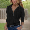Women's Solid Color Textured Zip-Up Collared Long Sleeve Top - Casual Fall&Spring Blouse With Stretchy Comfort Fit