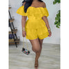 Womens Sexy Off Shoulder Rompers Summer Ruffle Short Sleeve Tiered Short Jumpsuits