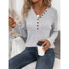 Womens Long Sleeves Ribbed Knit Tunic Shirts V Neck Button Down Slim Fit Blouses Tops