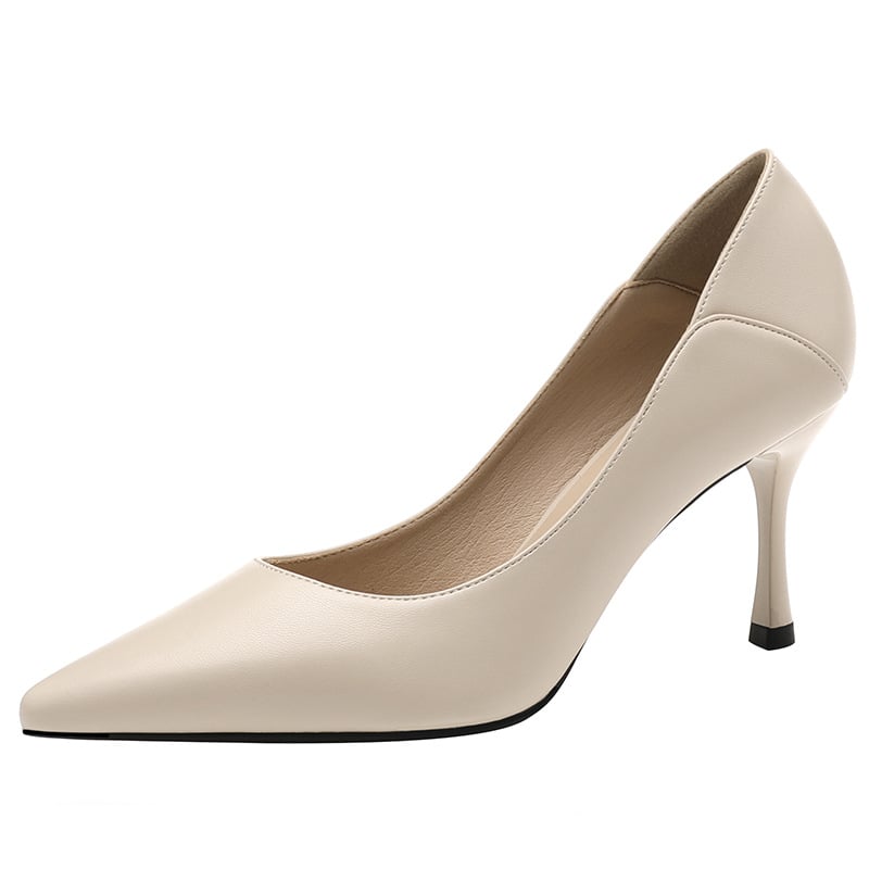 Women's slender and pointed-toe French-style large-sized low-heeled slip-on shoes