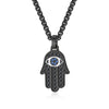 European and American Cross-border Classic Hand of Fatima CNC Full Diamond Titanium Steel Unisex Pendant Necklace Jewelry