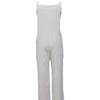 Women's Linen Workwear, Casual Version, Casual Feather Print, Sleeveless Bib, Vacation Lazy Jumpsuit, Jumpsuit