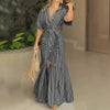 Women's Summer Casual Striped Button Down Maxi Dress Tie Waist Short Sleeve Shirt Dress With Pockets