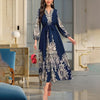 Women's Bohemian Floral Print Dress Ethnic Middle Eastern Style Long Sleeve Tiered Maxi Dress With Drawstring Waist