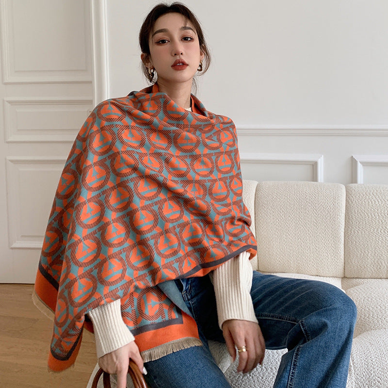 National Style Elegant Cashmere Scarf Double-sided Dual-use Jacquard Shawl