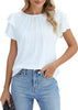 Summer Pleated Short Sleeve Round Neck Top Business Work Shirt