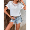 Womens Summer Tops Trendy Lace Floral Crew Neck Short Sleeve T Shirts Dressy Casual Blouses