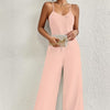 Ladies' Solid Color Chest Pleated Design Cross Suspender Sexy Jumpsuit