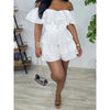 Womens Sexy Off Shoulder Rompers Summer Ruffle Short Sleeve Tiered Short Jumpsuits