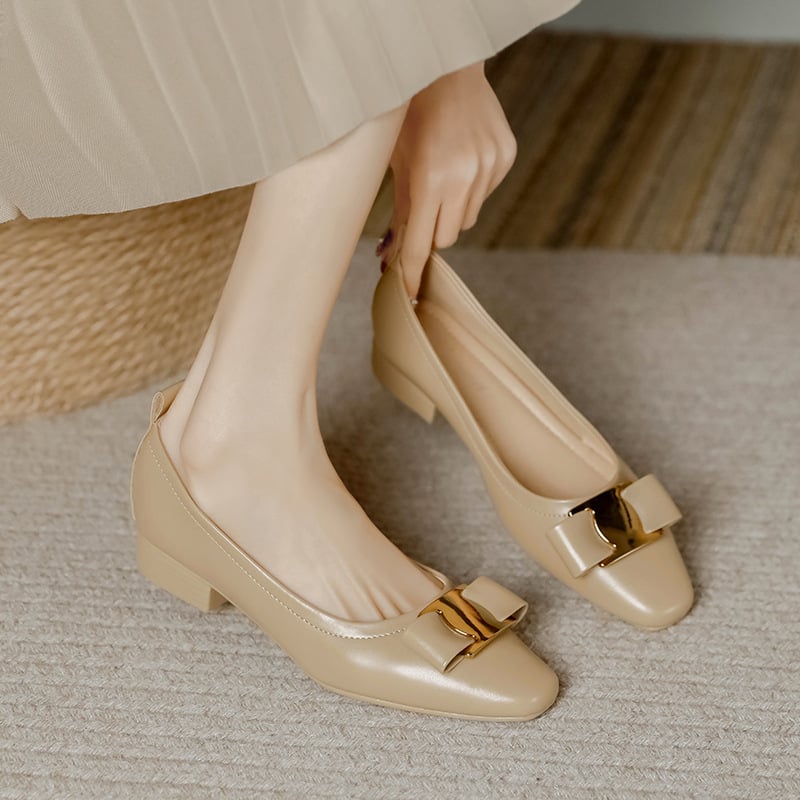 Shallow-mouthed evening breeze bean shoes, soft leather and soft soles, large-sized women's shoes
