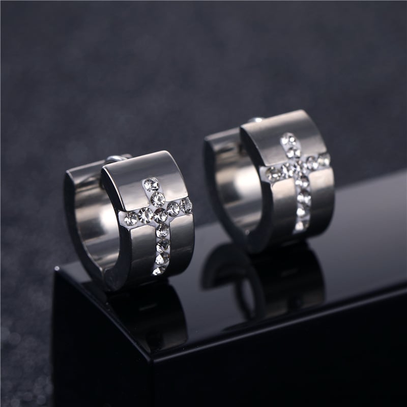 Titanium steel engraved cross stud earrings