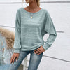 Women's Textured Round Neck Long Sleeve Top - Casual Solid Pullover For Spring & Fall