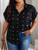 Women's Plus Size Heart Print Button-Down Shirt - Summer Casual Short Sleeve Outdoor Top