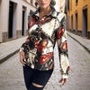 Women's Lapel Long Sleeve Shirt - Fitted Cut Intricate Print Button-Up Design Casual Spring&Fall Wear