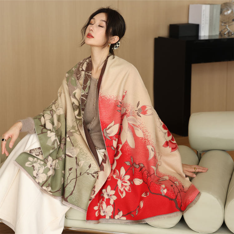 National Style Elegant Cashmere Scarf Double-sided Dual-use Jacquard Shawl