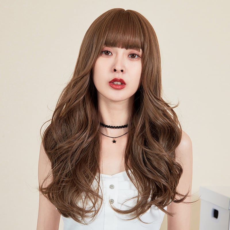 Wig Women's Long Hair Full Head Cover Large Wave Long Curly Hair Cyber Celebrity Cartoon Bangs Face Realistic Natural Wig Cover