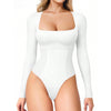 Women's Long Sleeve Square Neck Tummy Shaper Bodysuit Sexy Slimming Elegant Lingerie