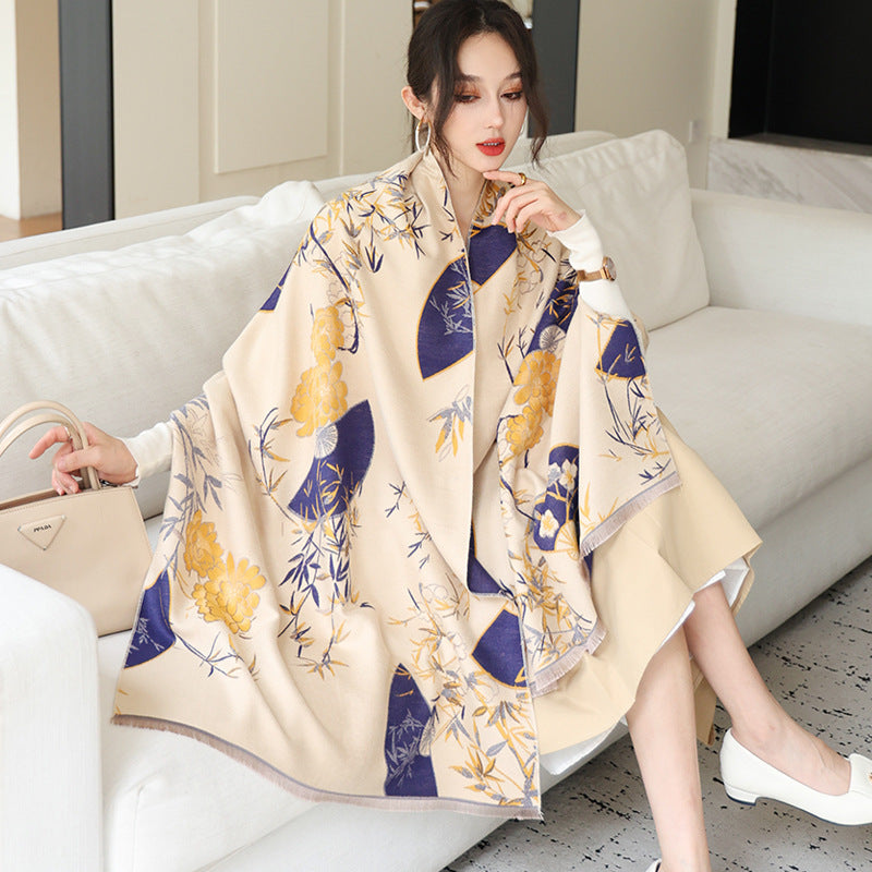 National Style Elegant Cashmere Scarf Double-sided Dual-use Jacquard Shawl