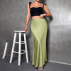 Women's Elegant Satin High Waist Flared Midi Skirt Cocktail Party Wedding Long Skirt