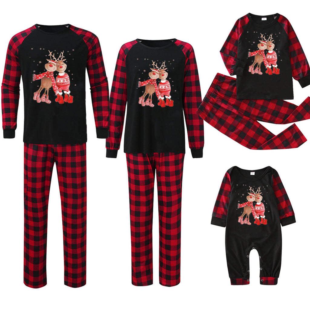Plaid Stitching Printing Christmas Homewear Parent-child Suit