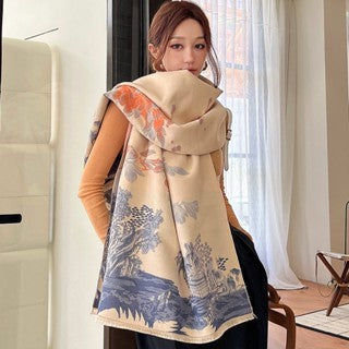 National Style Elegant Cashmere Scarf Double-sided Dual-use Jacquard Shawl