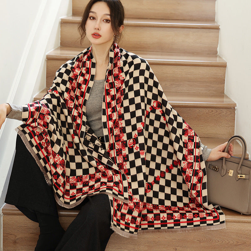 National Style Elegant Cashmere Scarf Double-sided Dual-use Jacquard Shawl