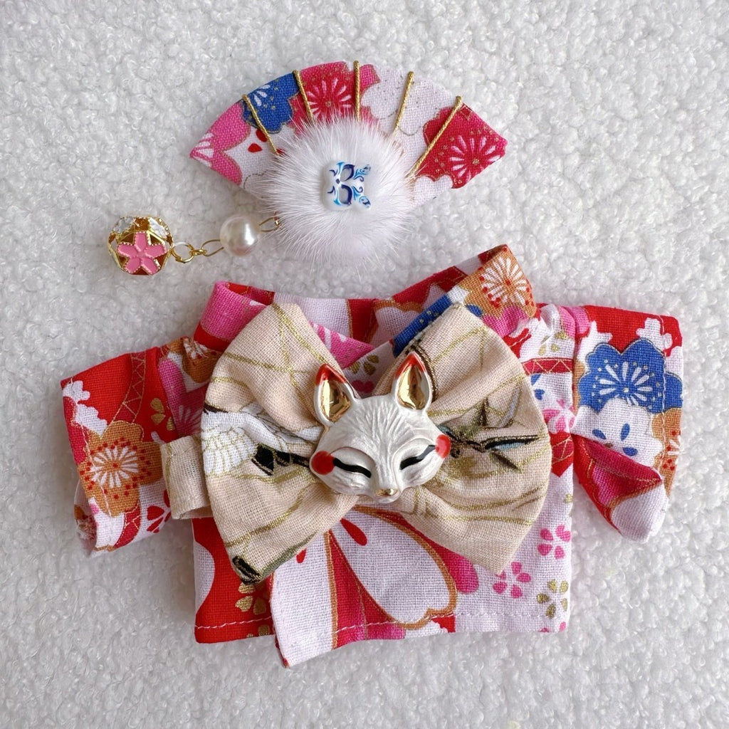 17cm Labubu Plush Doll with Kimono and Hair Accessories