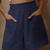 Plus Size Women's Loose Wide Leg Cotton Material Pocket Solid Elastic High Waist Shorts