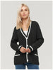 Women's All-match V-neck Pocket Color Matching Knitted Long Sleeve Sweater Coat