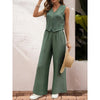 Womens Two Piece Outfits Summer Fashion Button V Neck Crop Vest Blazer And Wide Leg Pants Suit Matching Sets