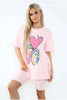 Love Side Slit Cycling Short And T-Shirts Co-Ord Two Piece Set With Front Love Slogan