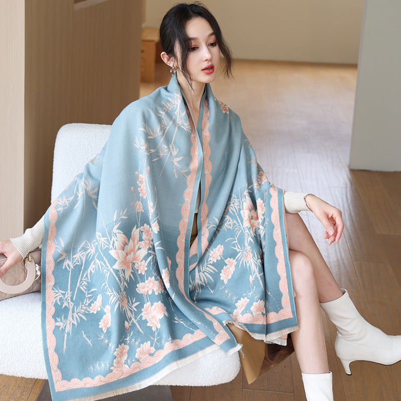 National Style Elegant Cashmere Scarf Double-sided Dual-use Jacquard Shawl