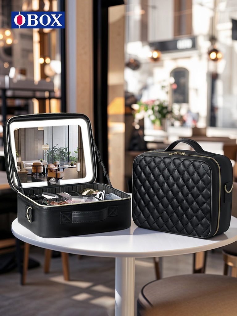 The makeup bag comes with a mirror and a lamp