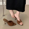 2025 Summer Fashion Open Toe Women's Shoes Royal Sister Fan Pointed Satin Sandals European and American Temperament Metal Buckle High Heels