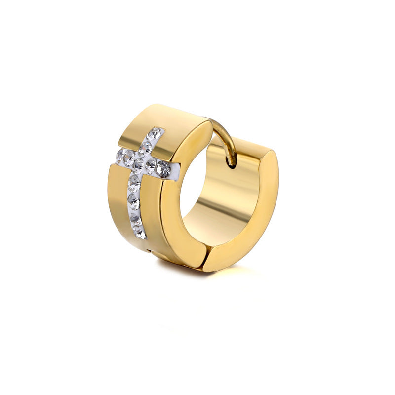 Titanium steel engraved cross stud earrings