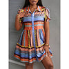 Women's Printed Collar Button Down Dress - Puff Short Sleeve Mini Shirt Dress